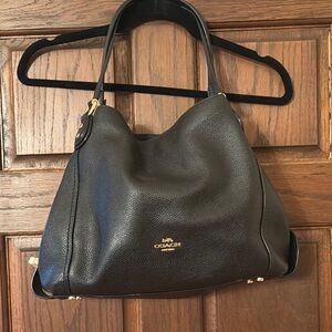 Coach Black Leather Hobo Bag with Gold Emblem